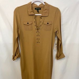 Lauren Ralph Lauren. Khaki 3/4 sleeve dress. Sz S. NWT.